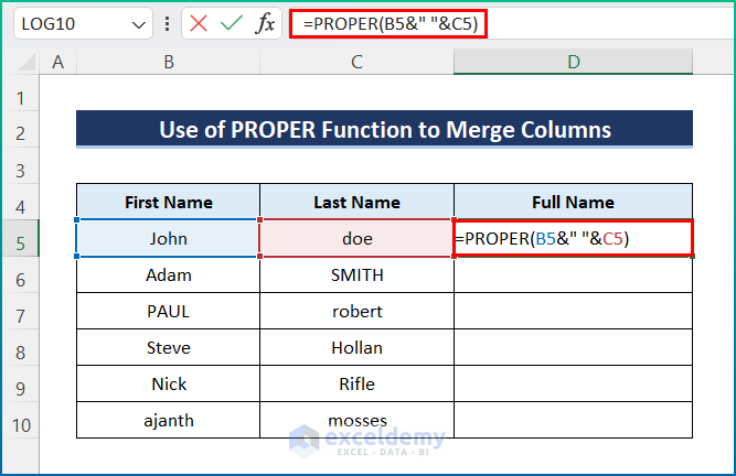 Merge Multiple Columns in Proper Case in Excel