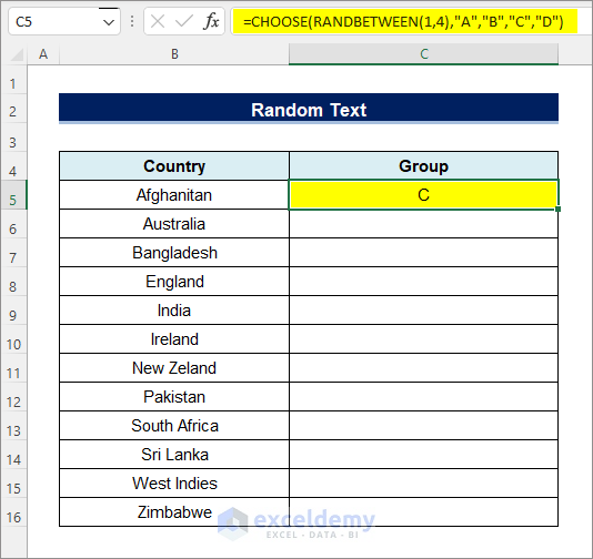 random text with Excel RANDBETWEEN function