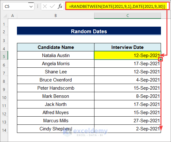 random dates using RANDBETWEEN function