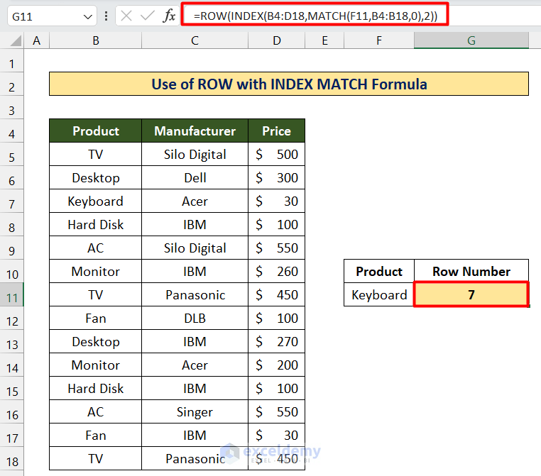 Use of ROW with INDEX MATCH Formula