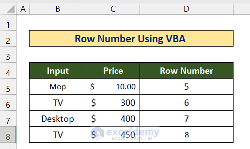 Getting Row Number Using VBA in Excel