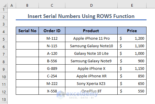 Serial Numbers with Excel ROWS Function