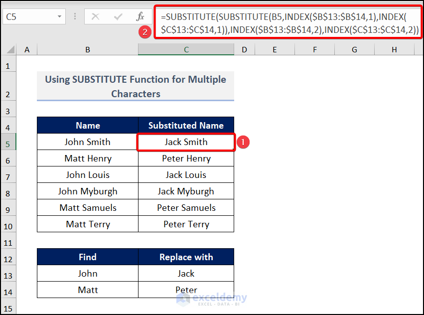 Using the SUBSTITUTE Function for Multiple Characters in Excel