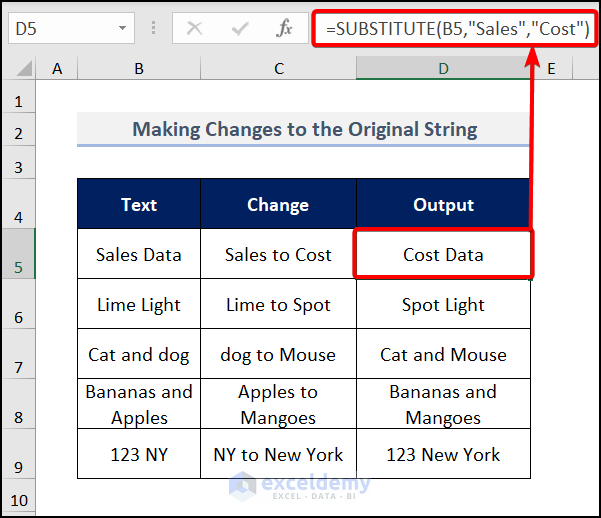 Excel SUBSTITUTE function to change the original string