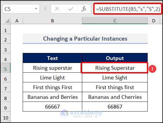 Excel SUBSTITUTE Function to change a Particular Instance