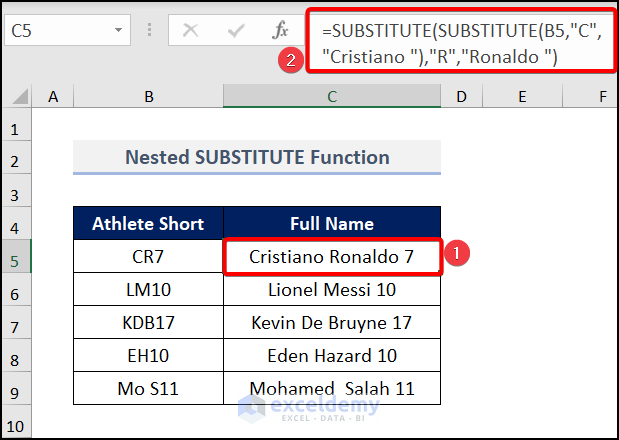 Nested SUBSTITUTE function for Multiple Changes in Excel