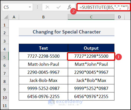 Excel SUBSTITUTE function for changing a special character