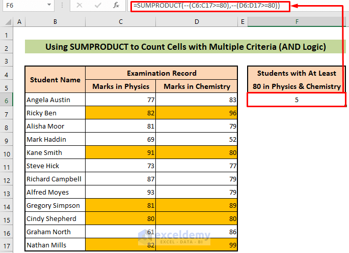 Use SUMPRODUCT Function to Count Cells with Multiple Criteria (AND Type)