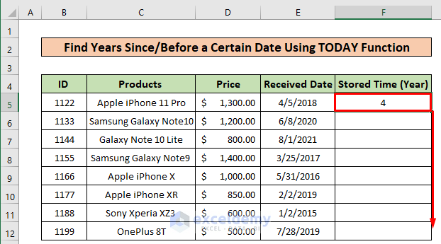 Find Years since / before a Certain Date Using TODAY Function