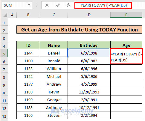 Get an Age from Birthdate Using TODAY Function
