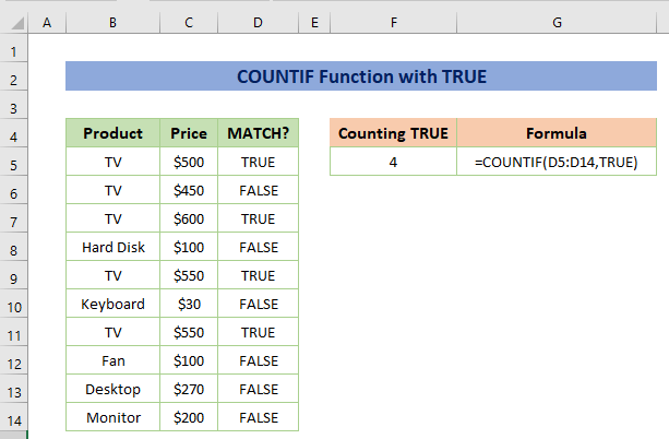 Combine COUNTIF with TRUE Function