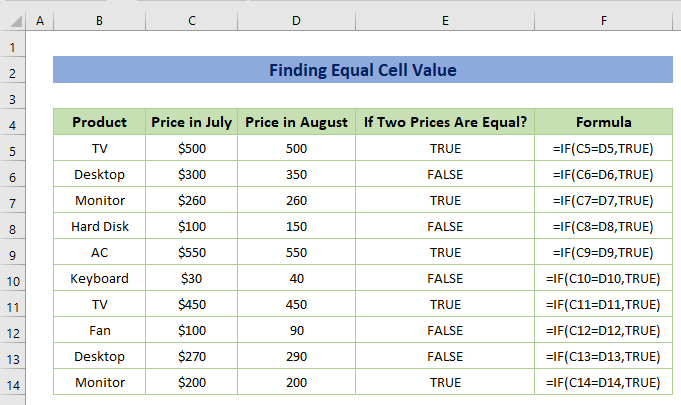 Finding Equal Cell Value