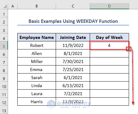 Excel WEEKDAY Function