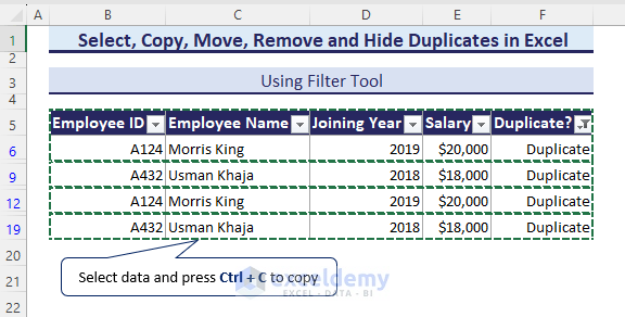 copying duplicates in Excel