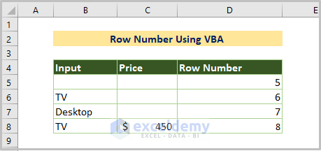 Getting Row Number Using VBA in Excel