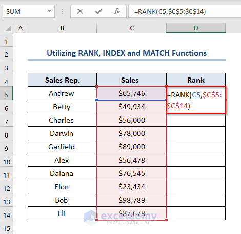 Utilizing RANK, INDEX and MATCH Functions