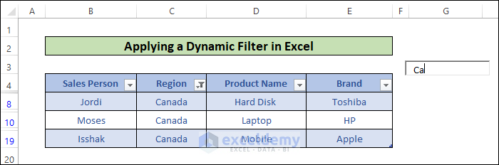 Creating a Dynamic Filter in Excel