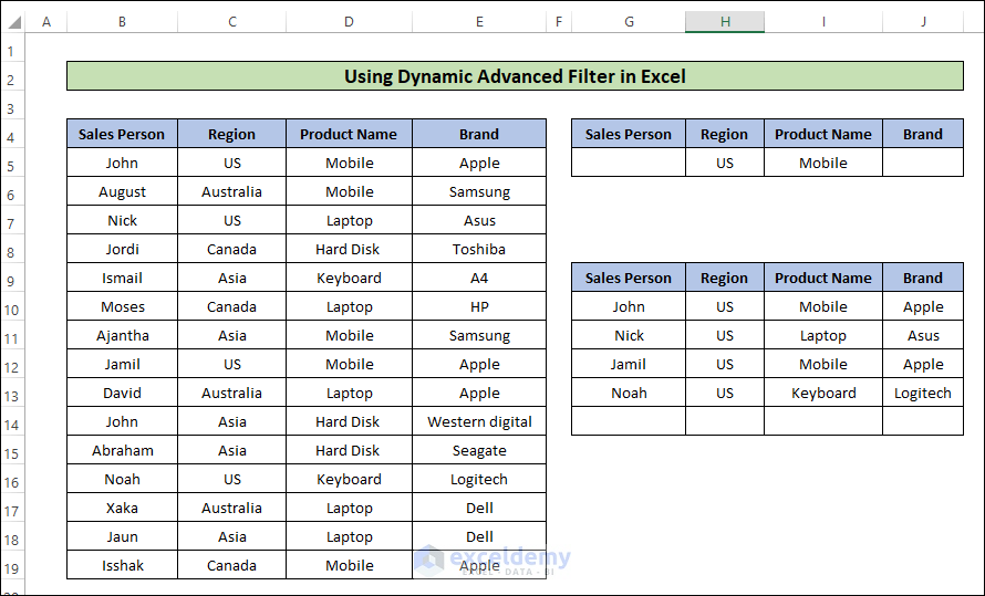 Using Dynamic Advanced Filter in Excel 