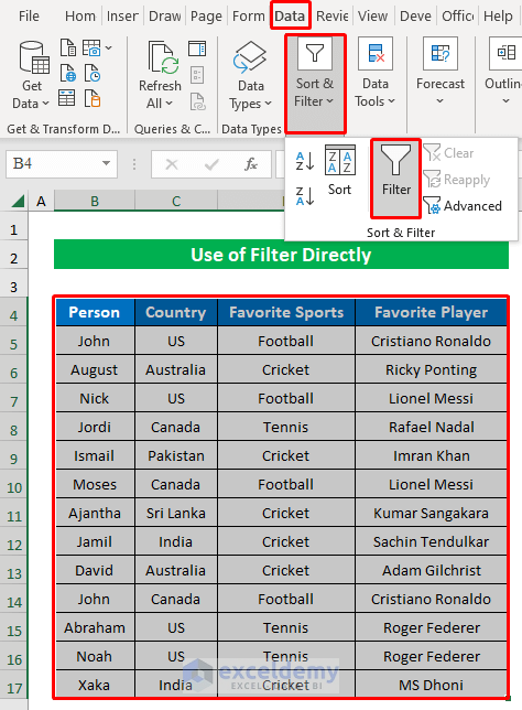 Selection of Filter Option to Search Multiple Items