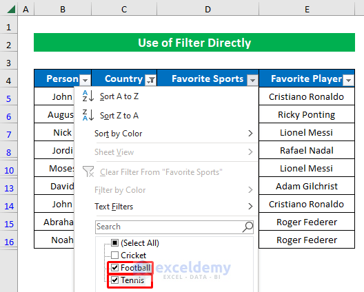 Filtering Multiple Items From Filter Option