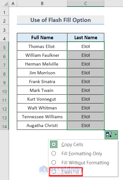 Use Flash Fill Option to Sort by Last Name