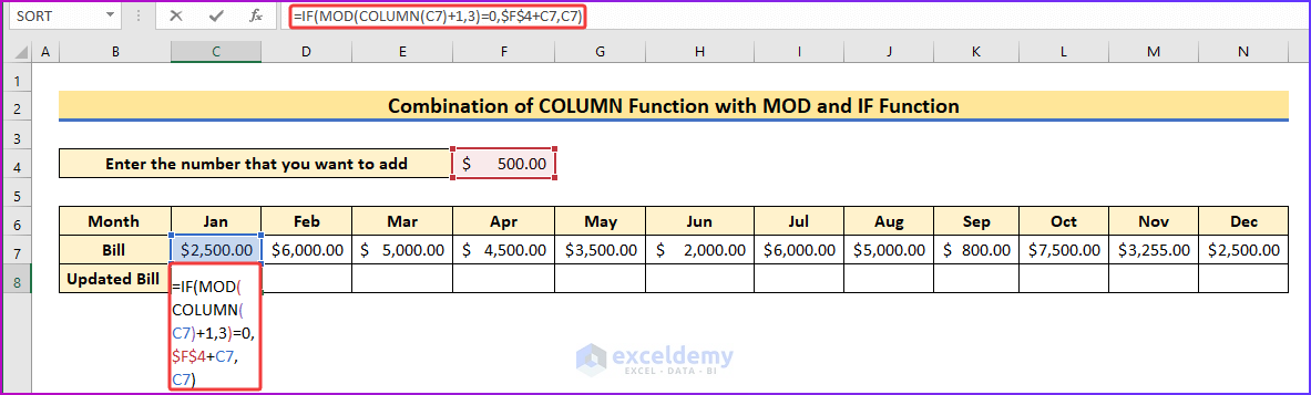 Combine COLUMN Function with MOD and IF Function as An Ideal Example to Use COLUMN Function in Excel