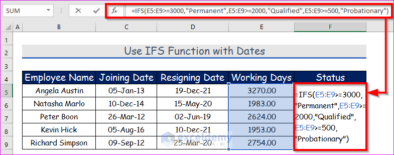 Use IFS Function with Dates