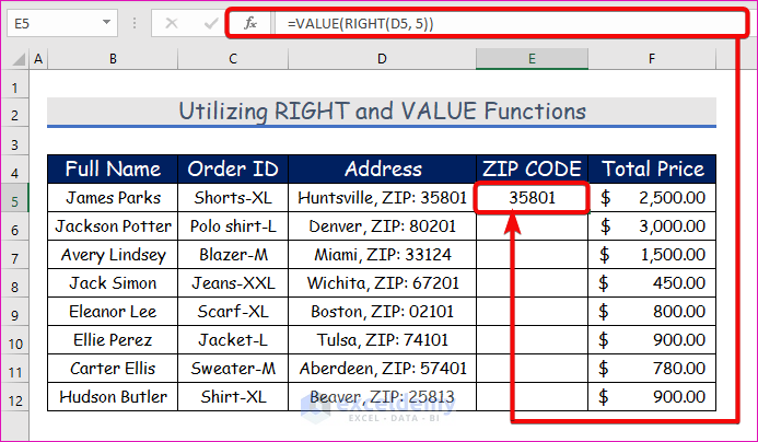 Utilizing RIGHT and VALUE Functions to Extract Number from a String