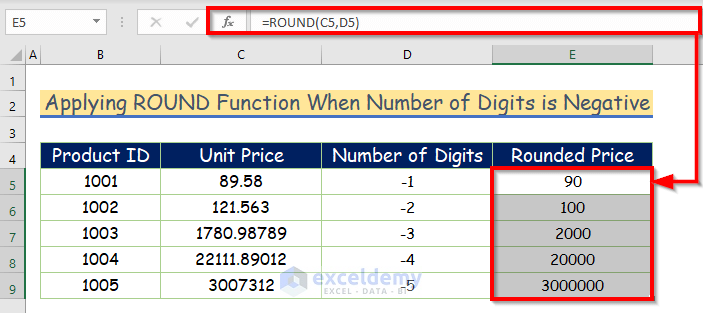 Applying ROUND Function When Number of Digits is Negative