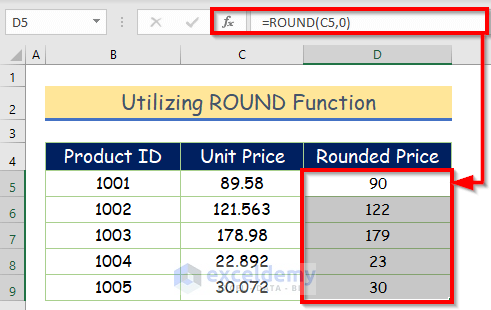 Utilizing ROUND Function to Get Nearest Whole Number