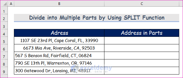 Divide into Multiple Parts by Using SPLIT Function in Excel VBA