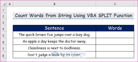 Count Words from String Using VBA SPLIT Function