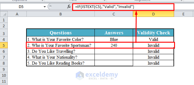 ISTEXT Function with Invalid Answer