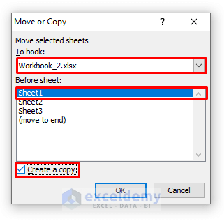 Move or Copy Dialogue Box Filled to Copy Excel Sheet with Formulas to Another Workbook
