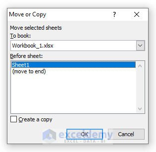 Move or Copy Dialogue Box to Copy Excel Sheet with Formulas to Another Workbook