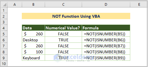 NOT Function Using VBA