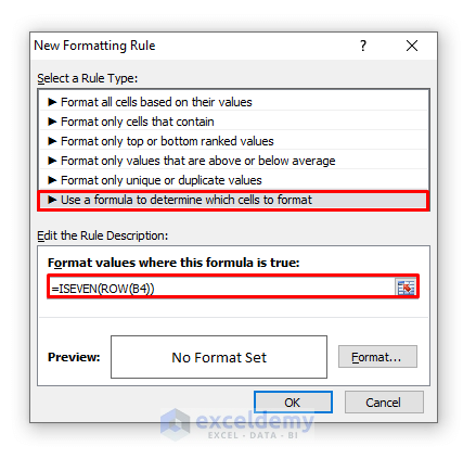 New Formatting Rule Box in Excel