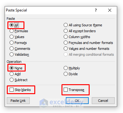 Paste Special Dialogue Box Filled to Copy and Paste in Excel Without Changing the Format