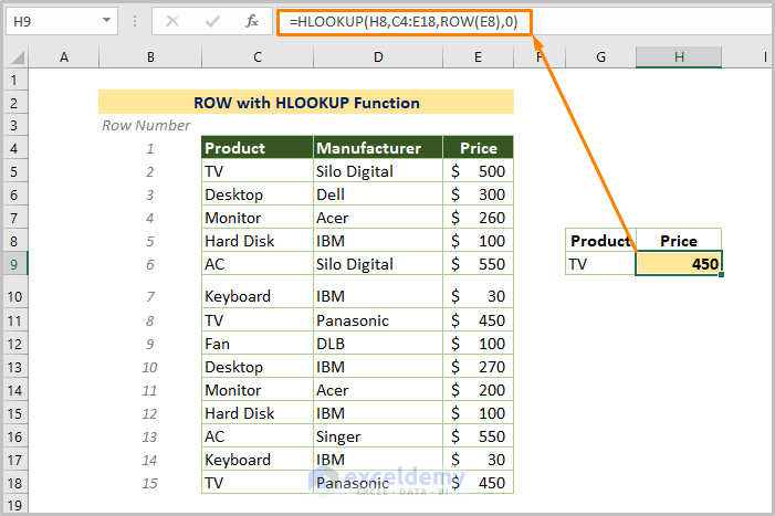 ROW with HLOOKUP Function