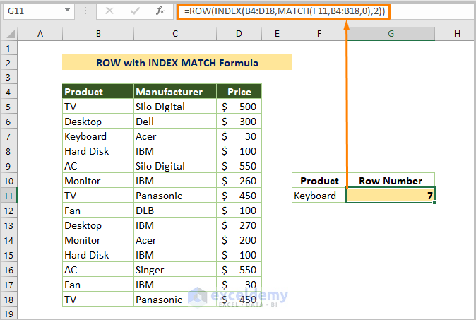 ROW with INDEX MATCH Formula
