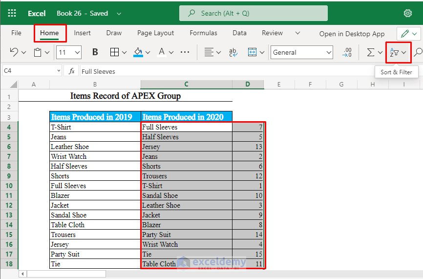SORT and FILTER in Excel