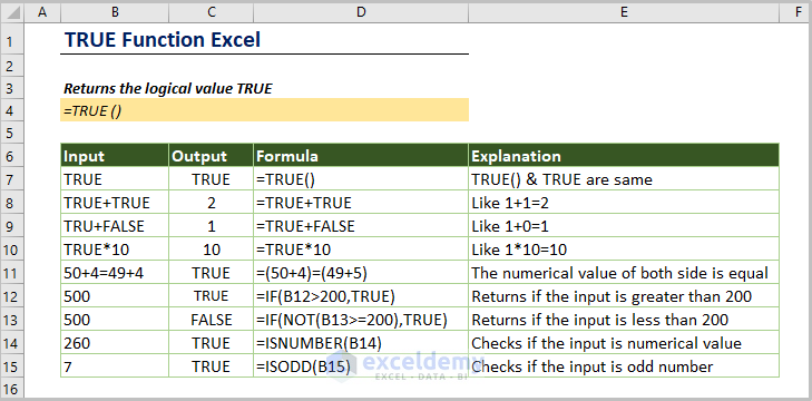 TRUE Function in Excel (Quick View)