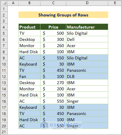 Using ROW Function to Show Groups of Rows