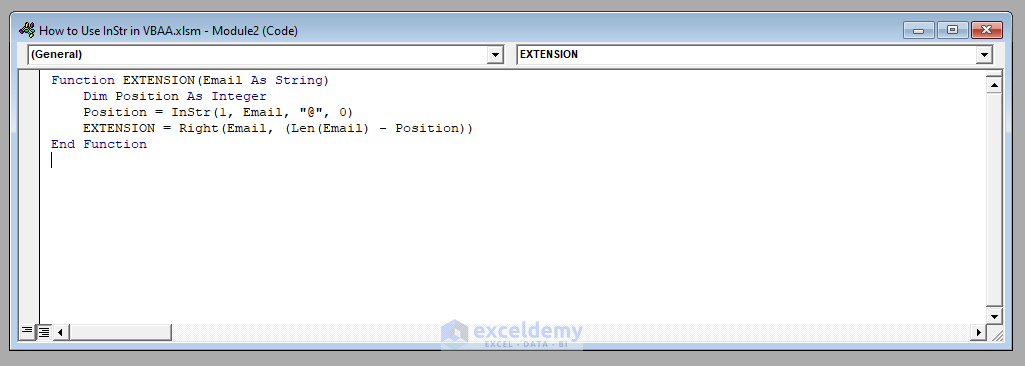 VBA Code with InStr Function for Extension of Email Addresses