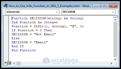 Deciding Whether an Address Is an Email Address or Not by Using VBA InStr Function