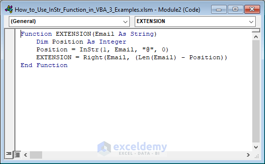 Extracting Out the Extension of Some Email Addresses by Using VBA InStr Function