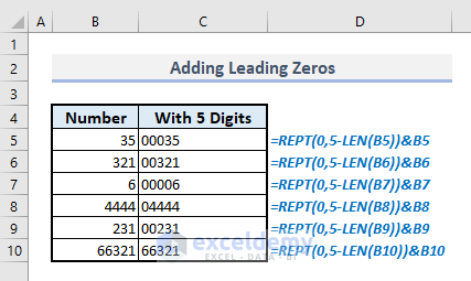 adding leading zeros with rept function in excel