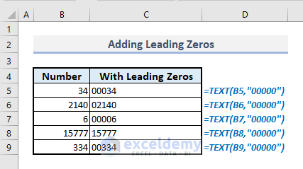adding leading zeros with text function in excel