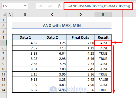 and function with max min in excel