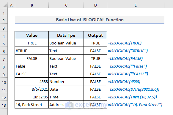 basic use of islogical function in excel
